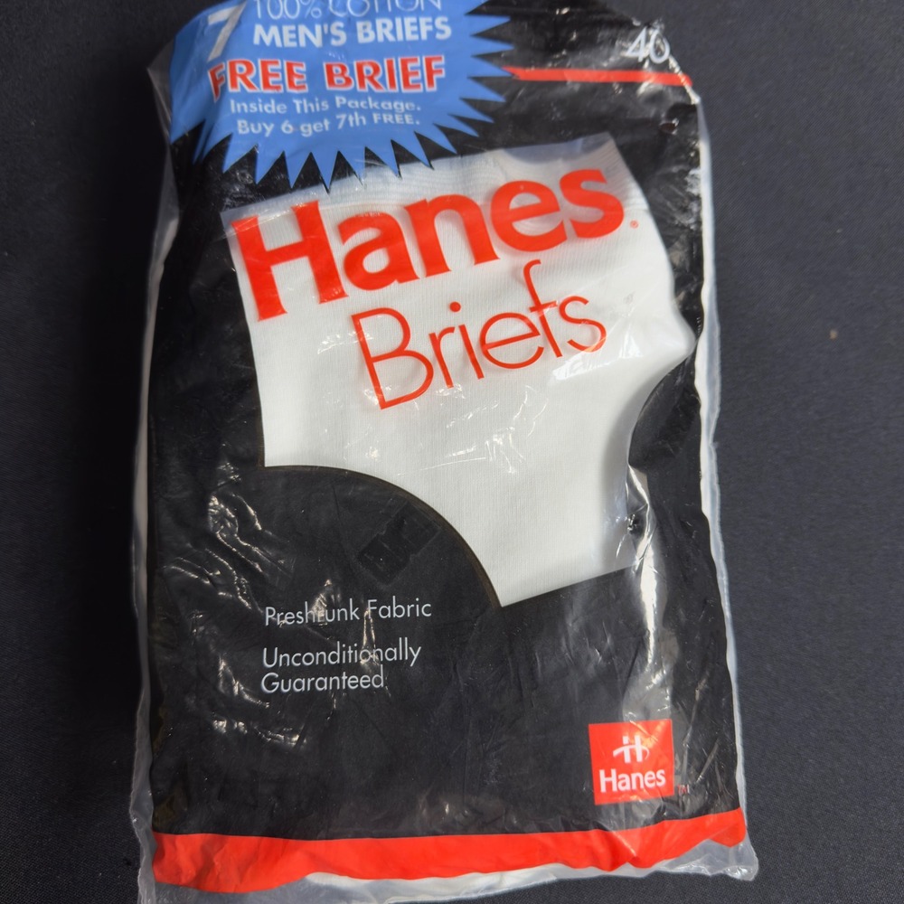 Vintage 1992 Hanes Mens Briefs 4 Pairs Tighty Whities Cotton Made in USA Size 40